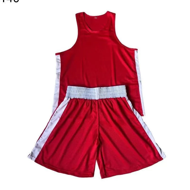 Judo sportswear set in solid colour red with breathable jacquard fabric top and shorts