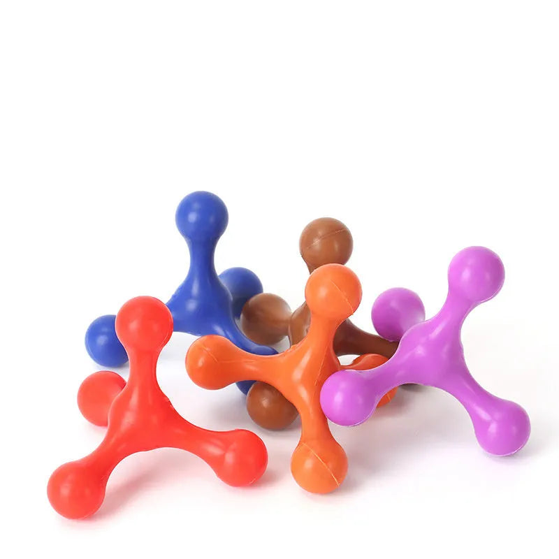Blue silicone dog chew bone with three legs for small and medium teething puppies