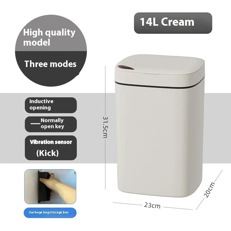 Square intelligent automatic sensor dustbin with induction opening lid in milky white