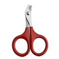 Pet nail clippers with stainless steel blades and a coloured plastic and rubber anti-slip handle.