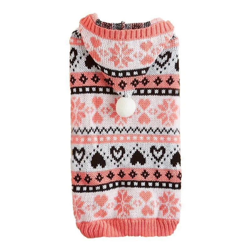 Acrylic knitted dog sweater with snowflake and camouflage patterns in blue, pink, or grey