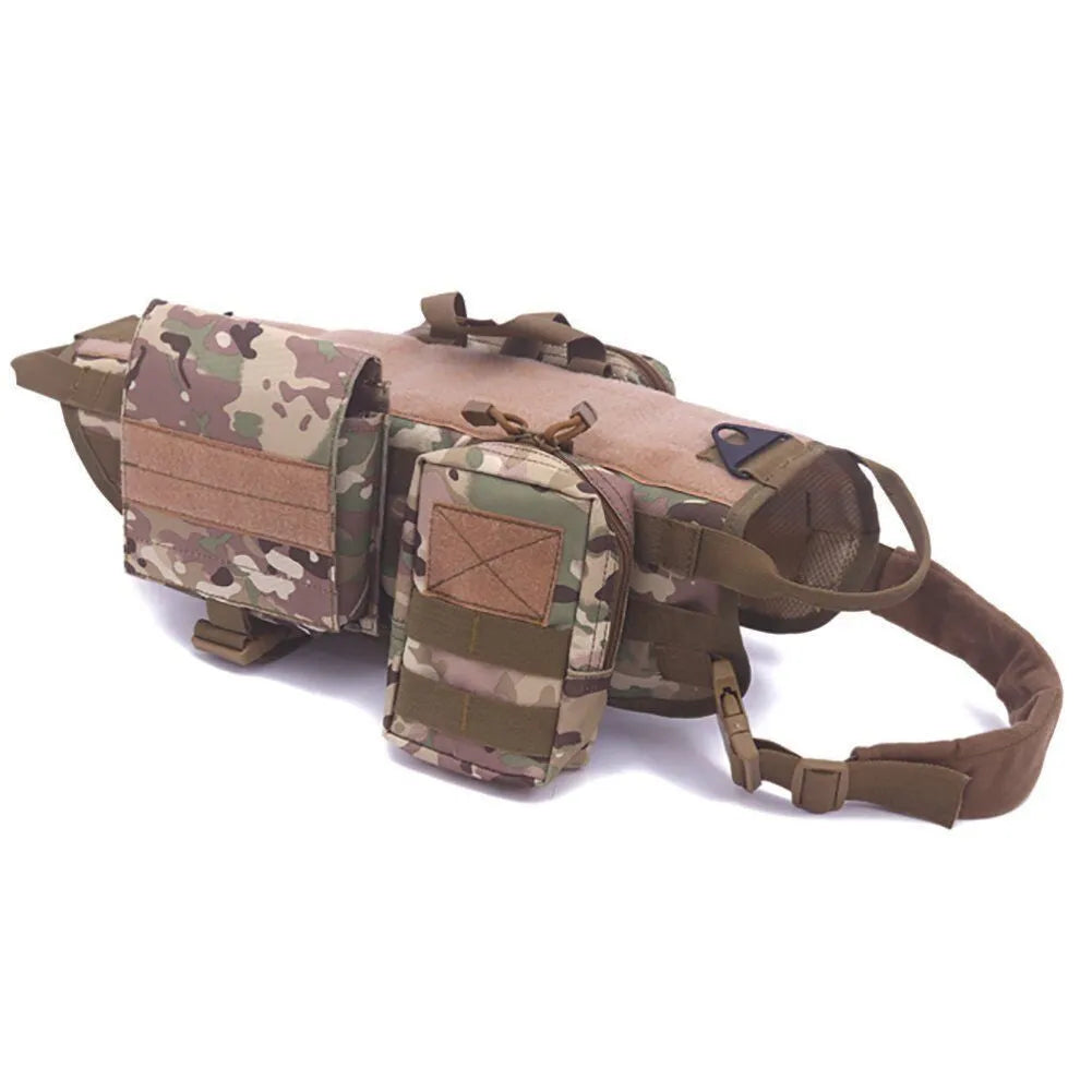 Dog combat clothing vest in 600D nylon, waterproof, in Mud colour with adjustable straps and webbing