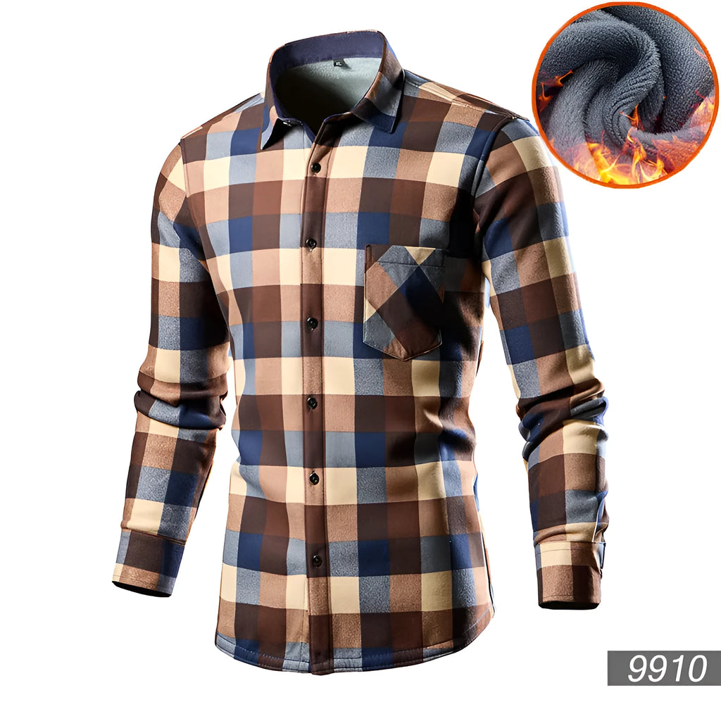 Men's loose fit fleece-lined cardigan shirt in cotton blend fabric, available in multiple colours and sizes XL to 5XL