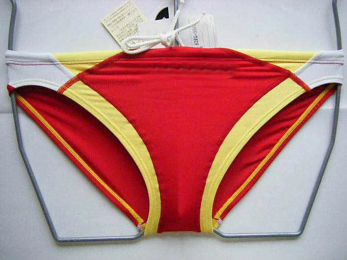 Men's red white yellow classic swim briefs nylon spandex beach swimwear