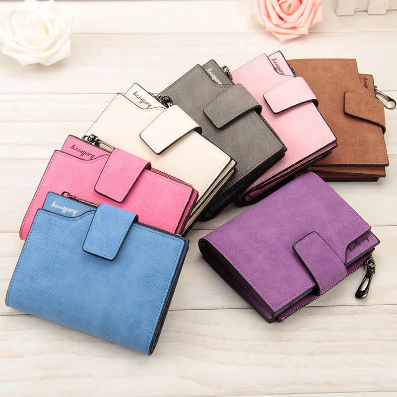 Multifunctional Korean ladies purse with vertical section, nubuck texture, zipper, and hasp closures in beige colour