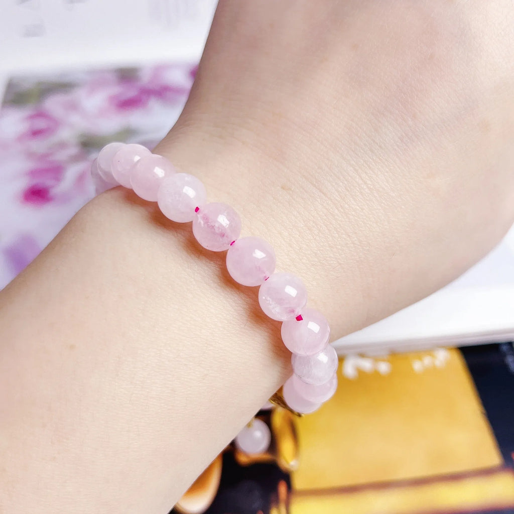 Pink crystal peach blossom bracelet for women, handmade natural style