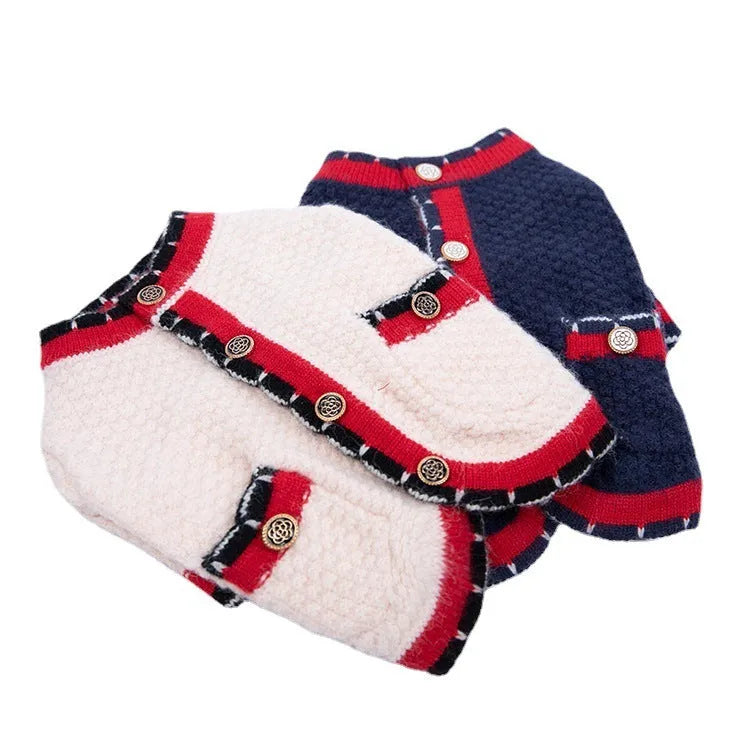 Blue Bejirog wool knit cardigan for a dog in a Princess style