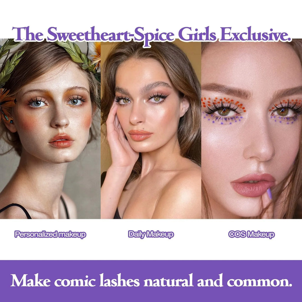 Three styles of manga false eyelashes for anime cosplay and Korean makeup in natural slim wispy length