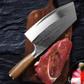 40cr13 stainless steel kitchen knife with a 320mm blade on a kitchen counter.