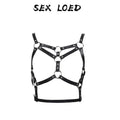 Women's black PU bondage and discipline underwear set with top and bottom pieces and bowknot handcuffs
