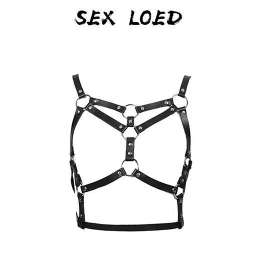 Women's black PU bondage and discipline underwear set with top and bottom pieces and bowknot handcuffs