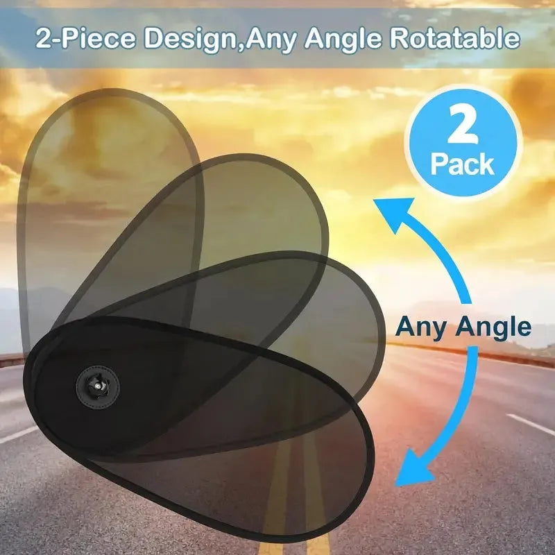 Black stretchy car window shade with suction cups attached to a car side window.