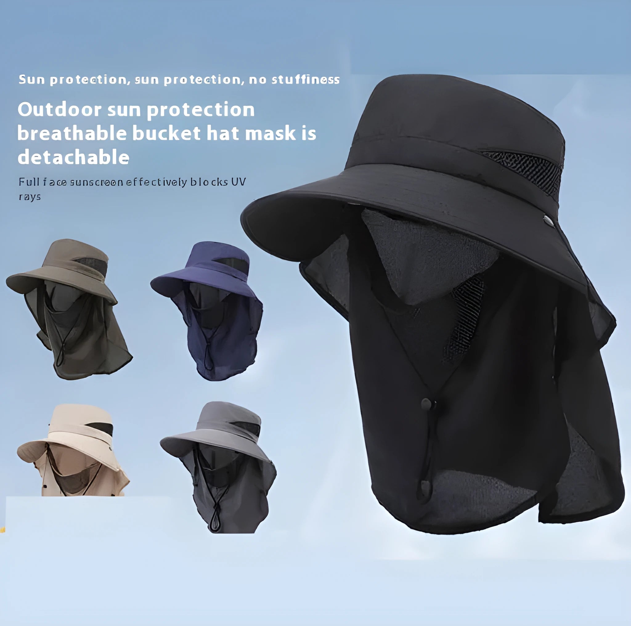 Men's big brim adjustable fisherman bucket hat in polyester for sun protection.