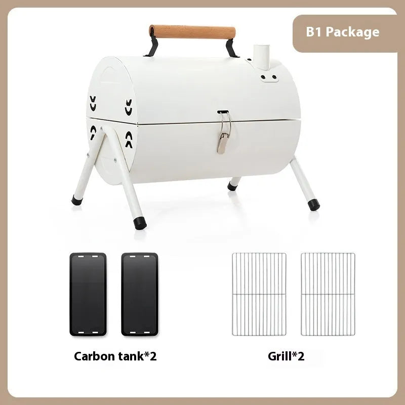 White round chimney oven portable grill for frying and baking with folding frame