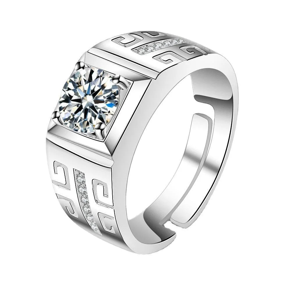 Men's large square diamond ring with adjustable opening in copper metal, gold and platinum colour options