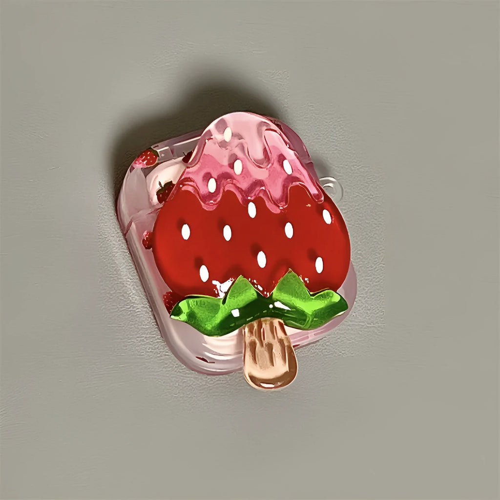 3D strawberry ice cream silicone protective cover for AirPods Pro 2 case with bracelet option