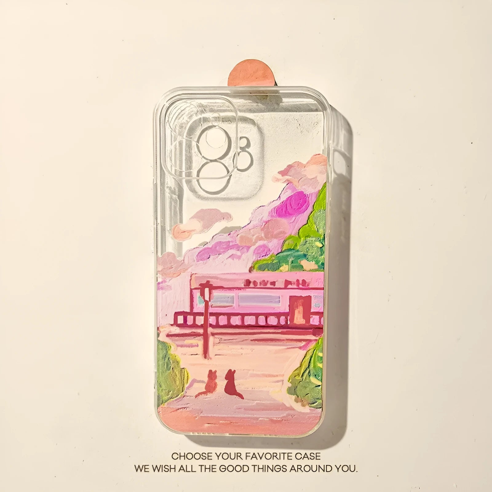 Soft silicone iPhone case with a cartoon-style two cats design on the back.
