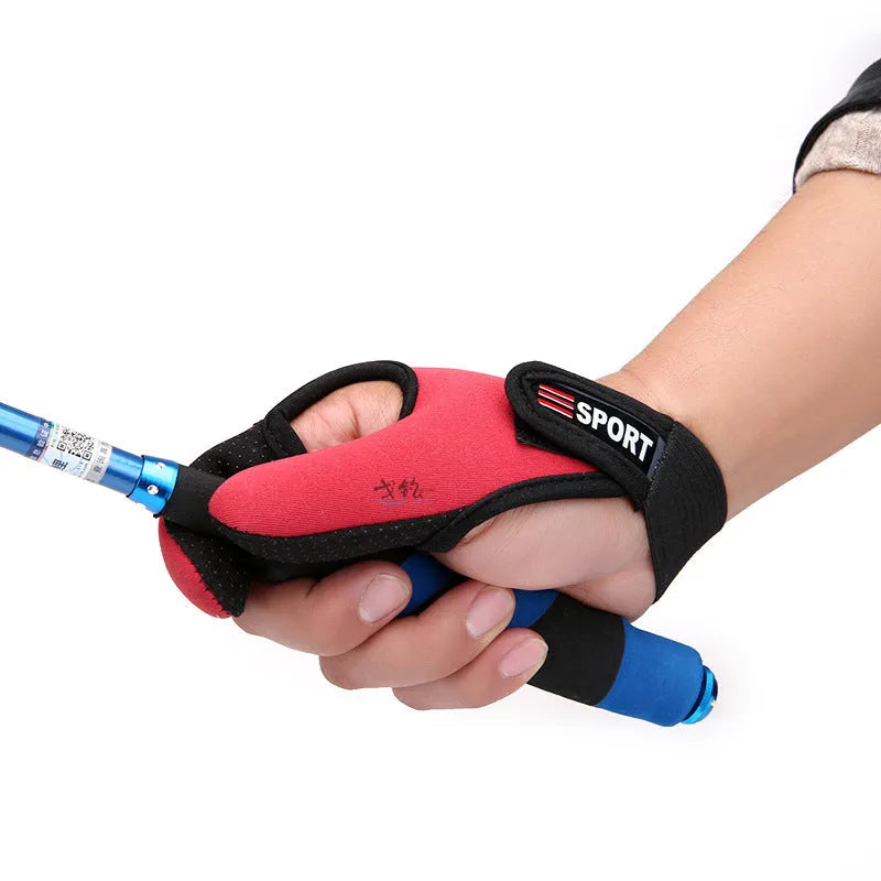 Two finger fishing tackle glove showing diving cloth back and microfiber palm in available colours