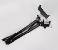 Adjustable phone and tablet stand in black and white colours on desktop