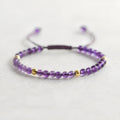 Handmade purple amethyst bracelet with 4mm stones and 14K gold clasp on wrist