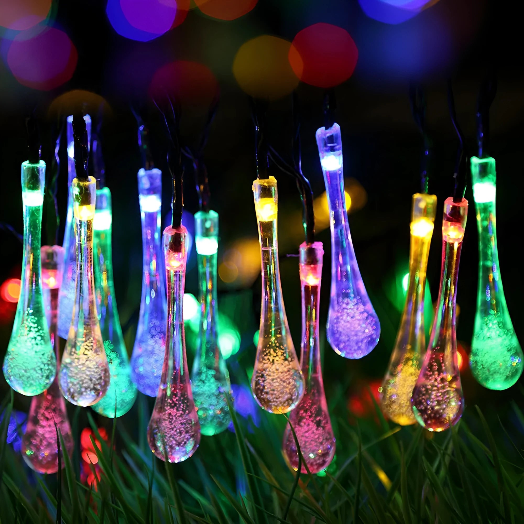 6.5-metre solar-powered LED water drop string lights with waterproof outdoor garden decoration