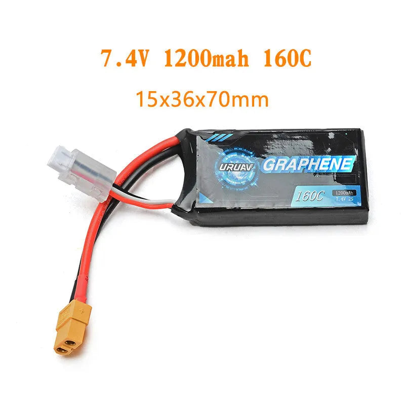 A single 7.4V 1200mAh lithium polymer battery for remote control model cars and ships
