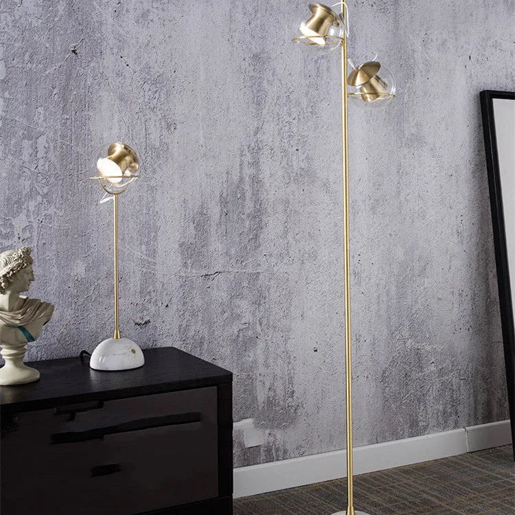Contemporary desk lamp with a glass lampshade, dimmable LED light, and touch switch control.