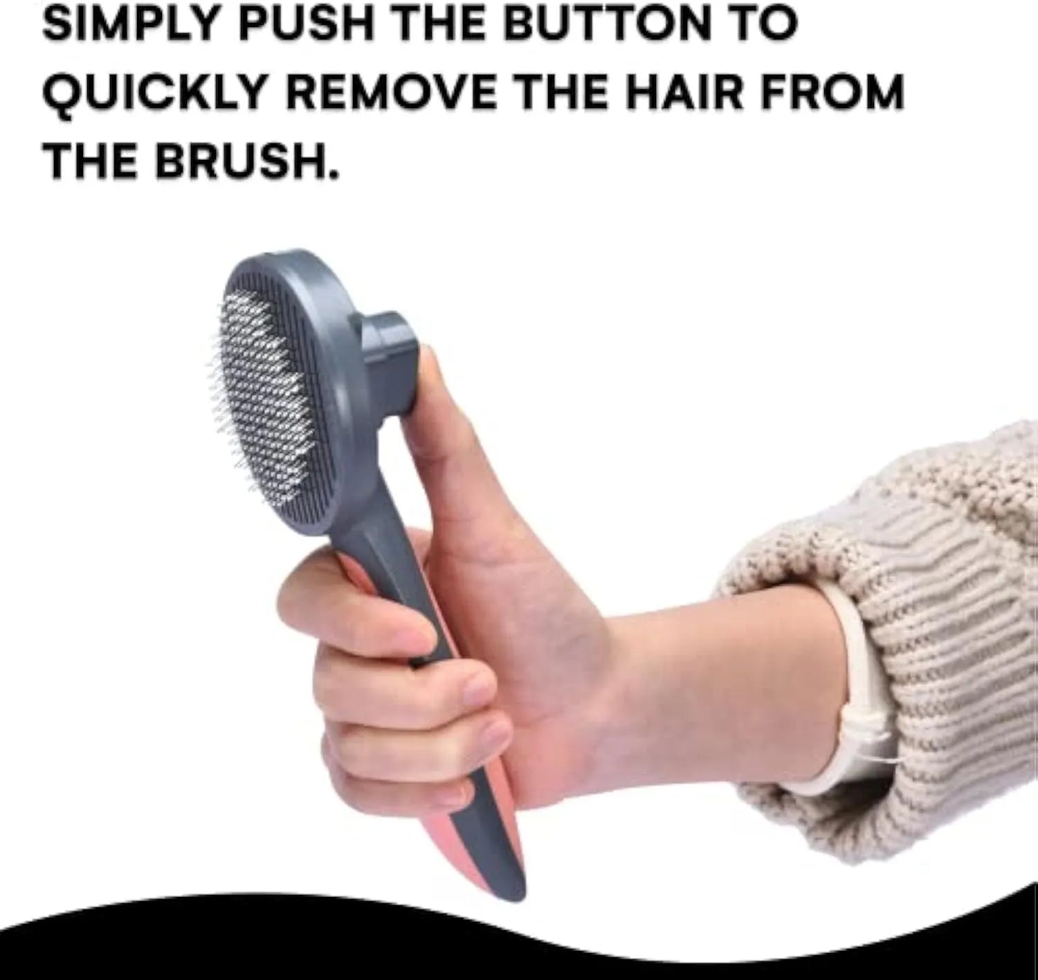 Grey self-cleaning slicker brush for pets with a comfort-grip handle and one-touch cleaning button.