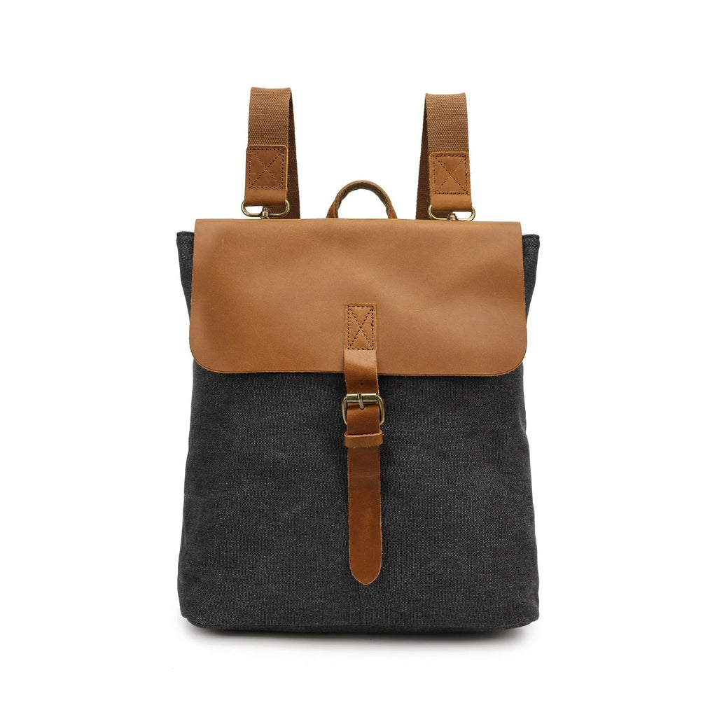 Crazy horse leather casual student backpack in waterproof canvas measuring 29×13×35cm