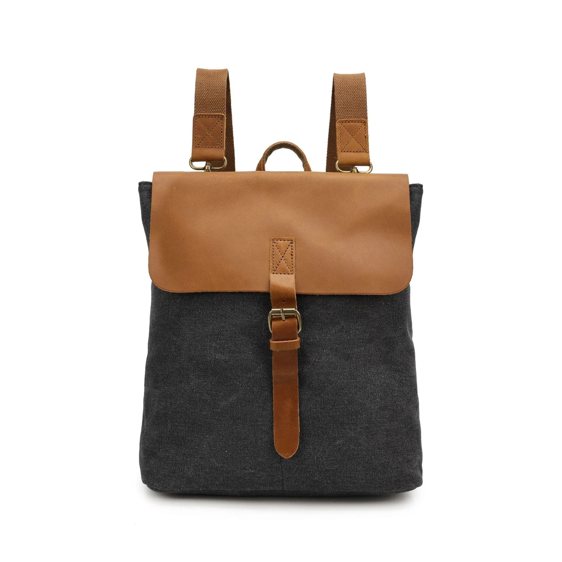 Crazy horse leather casual student backpack in waterproof canvas measuring 29×13×35cm