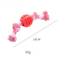 Blue silicone dog chew toy with woven cotton ropes in molar stick design