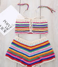 Women's handmade red colour striped bikini swimsuit with mercerised cotton blend, front view