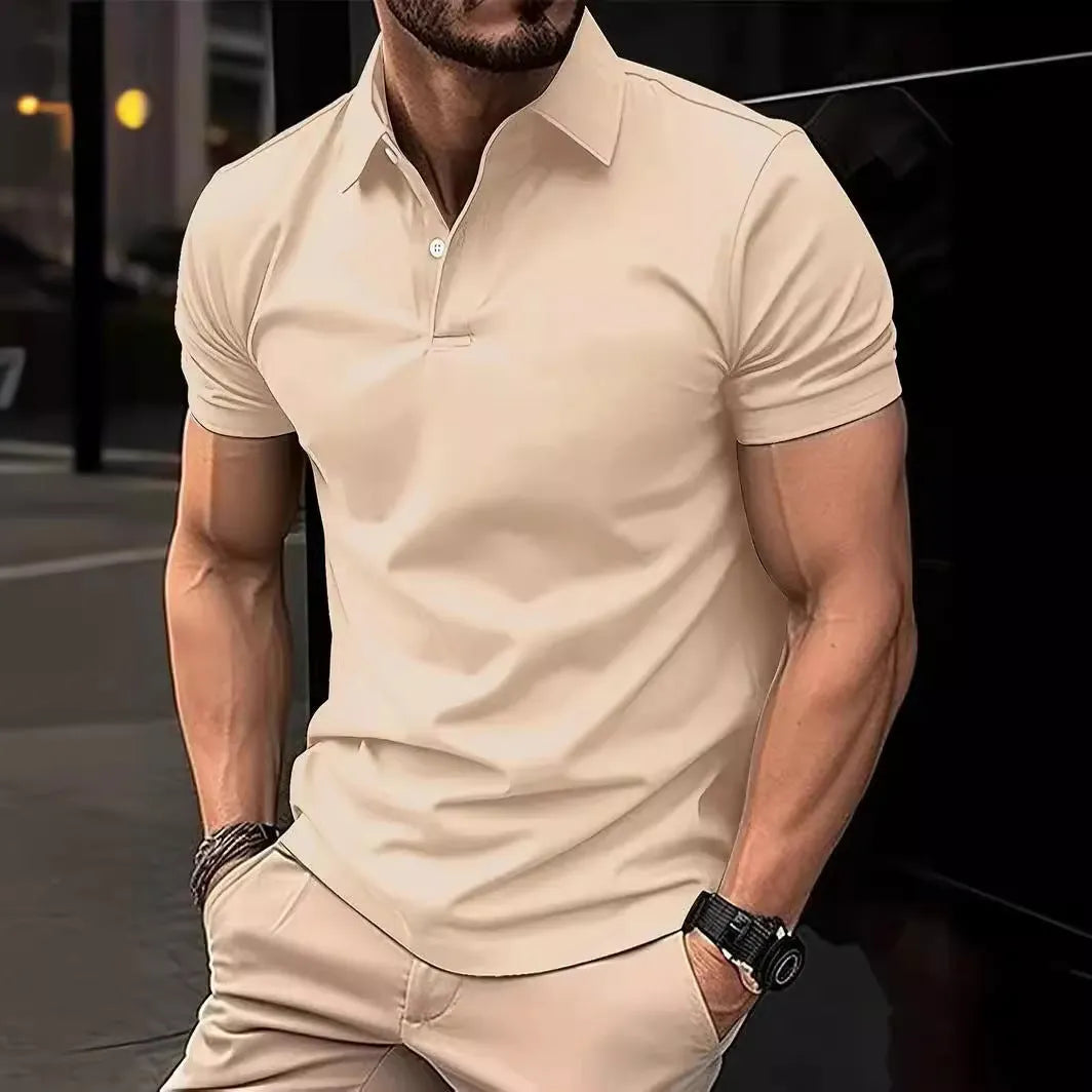 Men's slim fit casual button short sleeve shirt in solid colours