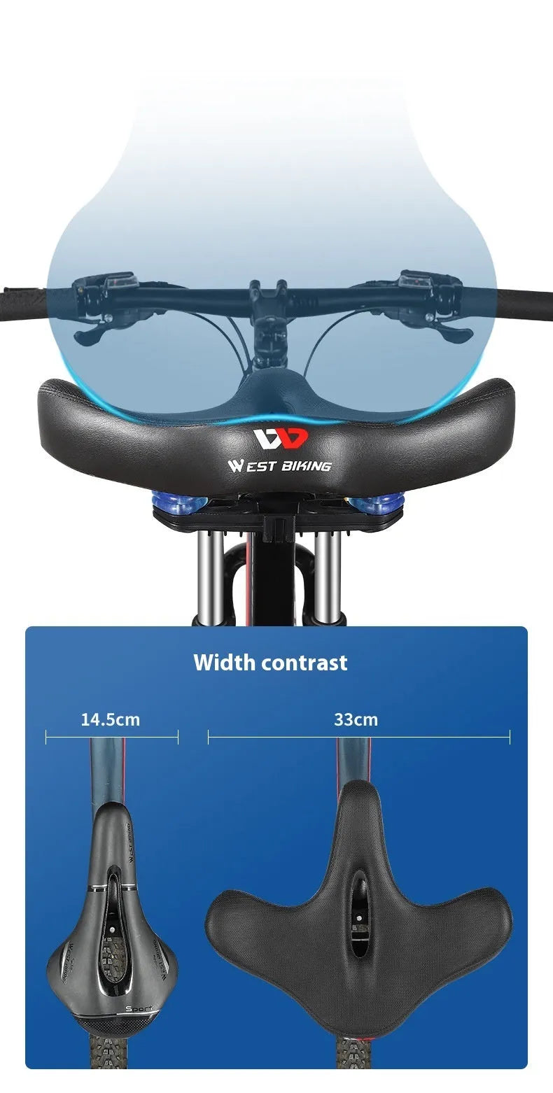 Black bicycle saddle cushion with thickened foam padding for shock absorption.