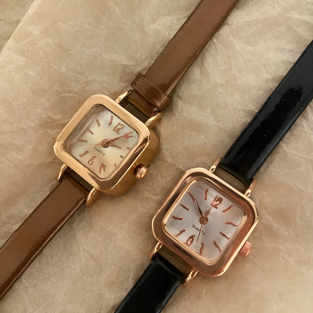 Women's retro fashion alloy watch in black, white, pink, or brown with 10mm case.