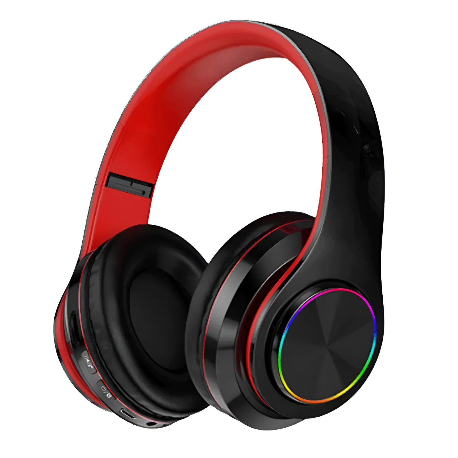 Wireless Bluetooth stereo headset shown in one of five colour options: black, blue, pink, red, or white.
