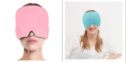 Elastic cloth gel eye mask for headache relief with adjustable headband in black colour