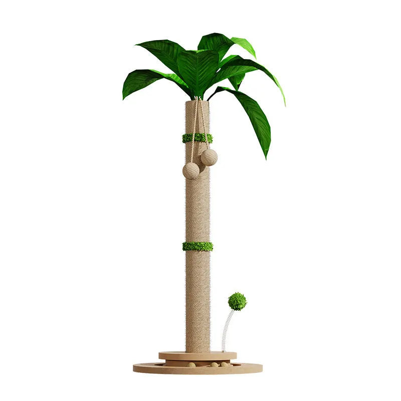 Vertical cat climbing frame with hemp rope posts and a canna-coloured chamfered grab column.