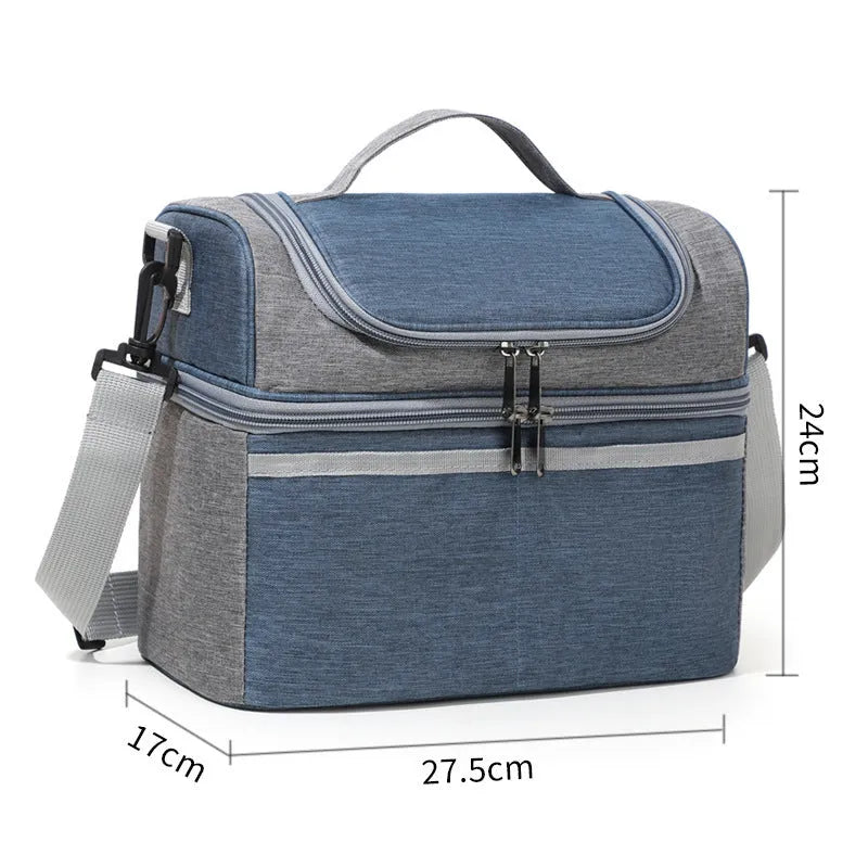 Double-layer colour matching lunch bag with thick aluminium foil insulated lining in Oxford cloth, black colour
