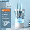 White rechargeable makeup brush cleaning device with USB cable.