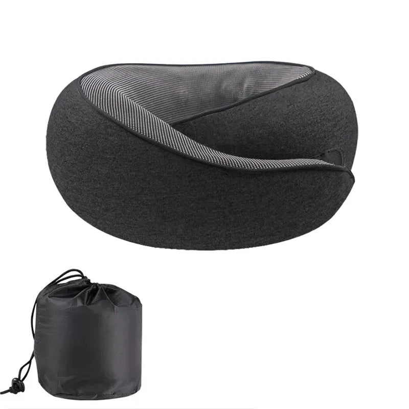 U-shaped memory foam travel neck pillow with storage bag in light grey colour