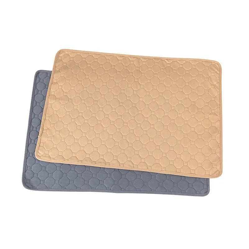 Pet Parents washable dog pee pad in neutral colour on a wooden floor
