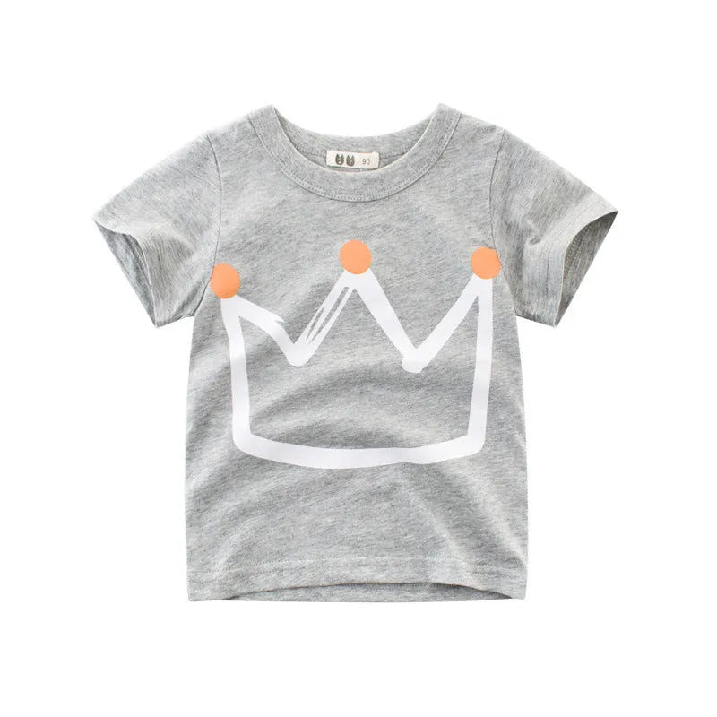 Boys' royal blue short sleeve cotton T-shirt shown on a hanger.