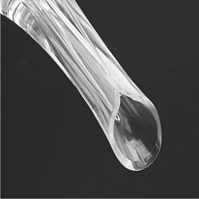 Compact clear acrylic wine aerator with a stainless steel filter inside, measuring 16cm.