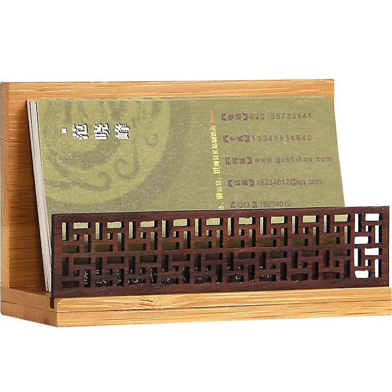Geometric bamboo and black walnut business gift box for 80 cards.