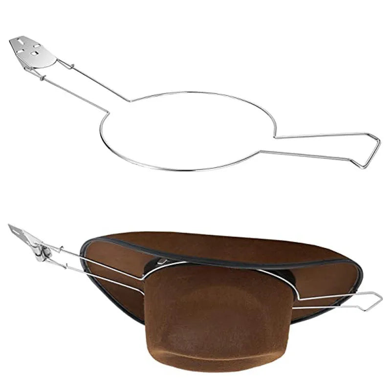 Brown chrome-plated metal car hat stand for organising coats and hats inside a vehicle