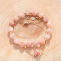 Double-layer women's bracelet with strawberry quartz crystals and electroplated gold finish on adjustable copper band