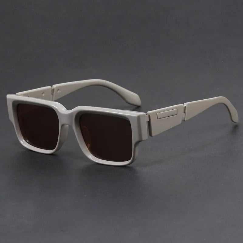 Gray blue square thick frame sunglasses with retro design and UV protection