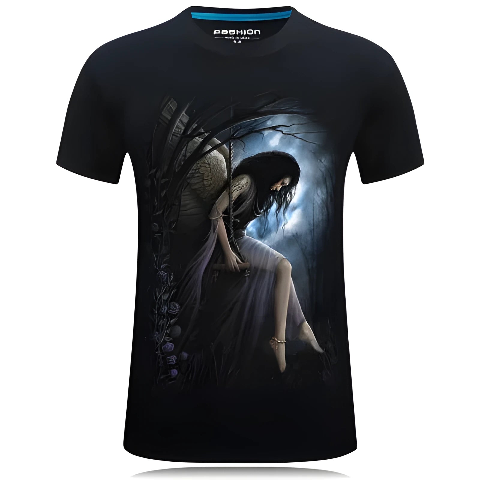 Men's short sleeved 3D pattern loose fit T-shirt in Black, front view, size XL