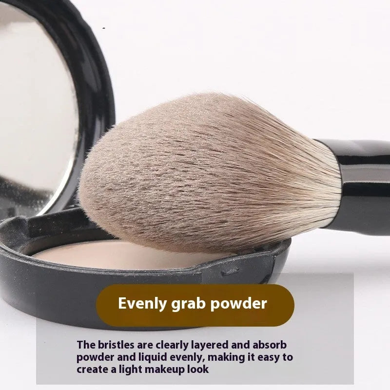 12-piece makeup brush set with wooden handles and a black PU storage pouch.